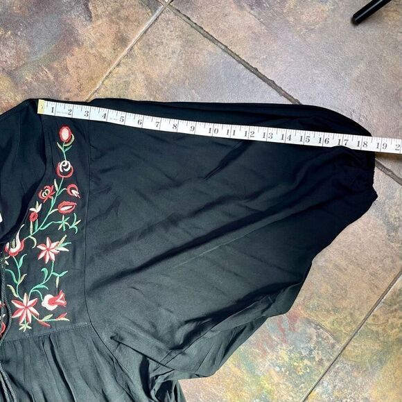 NWT Futurino Black Bohemian Crew Neck Shift Dress Large - Picture 6 of 11